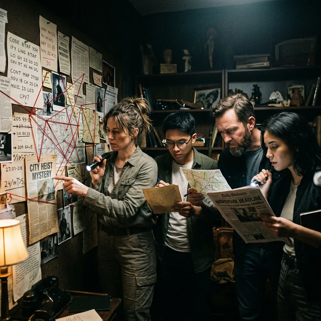 Team collaborating in escape room